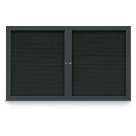 United Visual Products 96"x48" 2-Door Enclosed Outdoor Letterboard, Black Felt/Black UV1162DDD9648-BLACK-BLACK